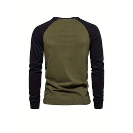 Color Block Print Men's Casual Comfy Long Sleeve T-shirt, Men's Clothes For Spring Summer Autumn, Tops For Men, Gift For Men