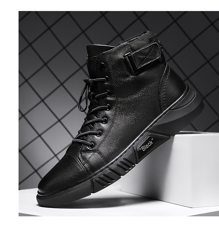 mens solid casual ankle boots breathable slip resistant lace up walking shoes for outdoor spring autumn and winter details 9